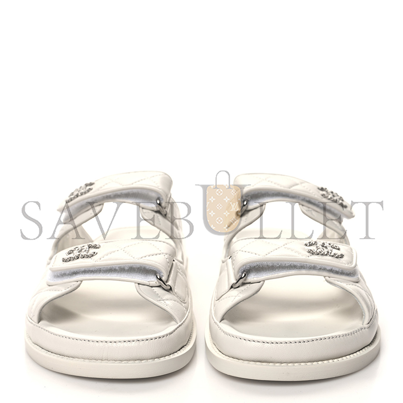 CHANEL LAMBSKIN QUILTED VELCRO DAD CHAIN CC SLIDE SANDALS 